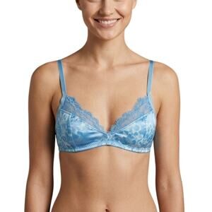 Free People Intimately Bralette Blue Floral Lace Trim Wireless XS NWOT